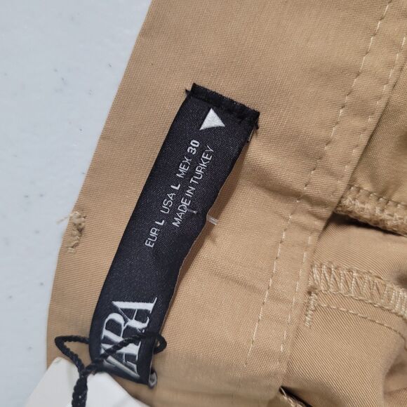 NEW Zara Large pants tall wide leg button zip pockets dress trousers khaki brown - Picture 9 of 12